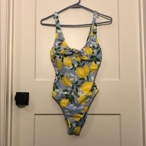 Time and Tru Blue Lemon Print Swimsuit
